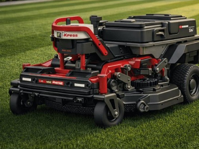 Kress robotic mower in operation on commercial grounds